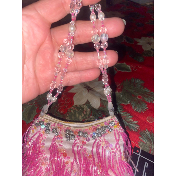Women's vintage Cem Pink White Beaded evening bag - Picture 4 of 8